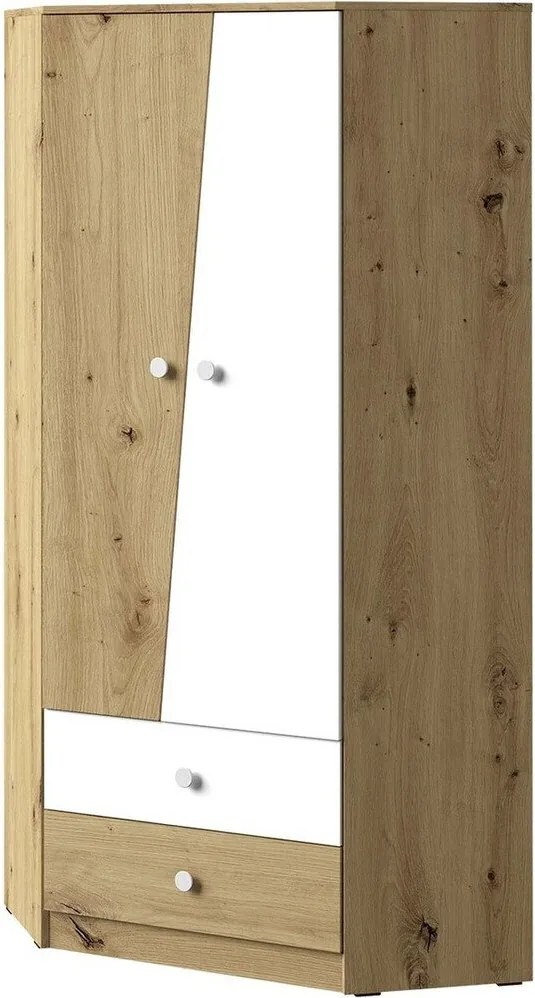 Roupeiro de canto Almira 101, Branco, Carvalho Artisan, 191x87x87cm, 81.99 kg, Portas para roupeiro: Com dobradiças, Número de prateleiras: 3, Número de prateleiras: 3