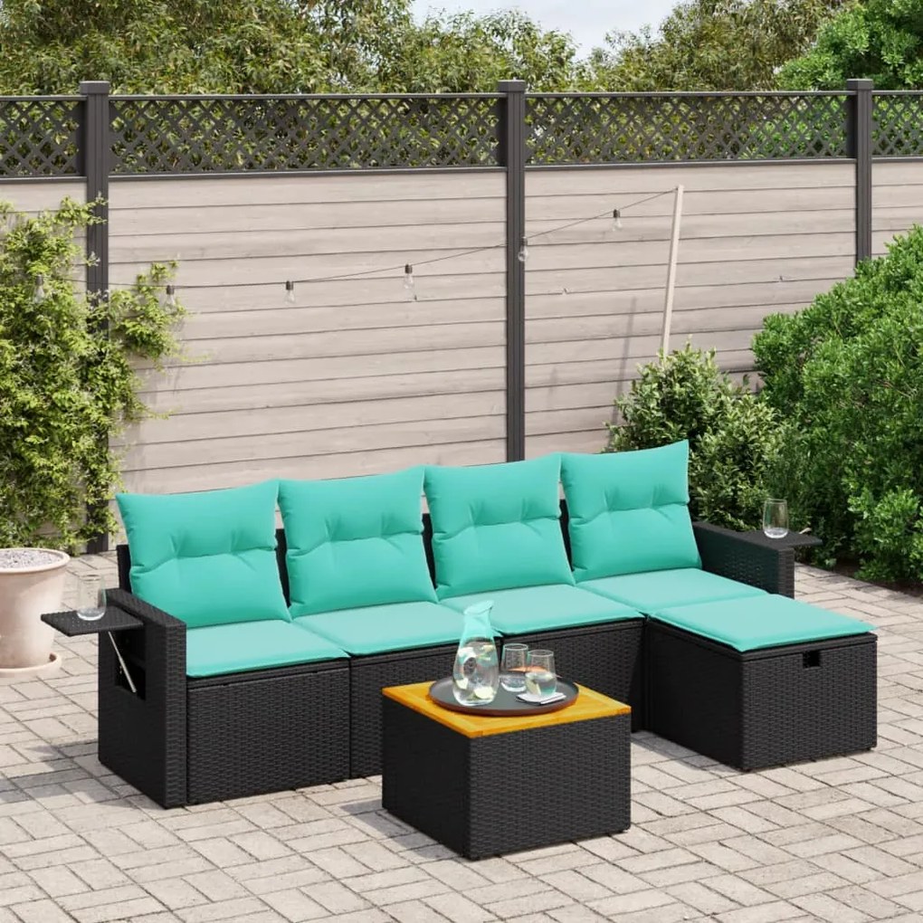 vidaXL 6 pcs conjunto de sofás p/ jardim c/ almofadões vime PE preto