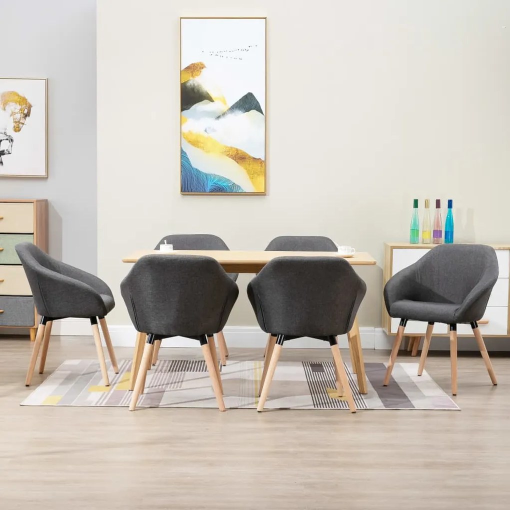 vidaXL Cadeiras de jantar 6 pcs tecido cinzento-escuro
