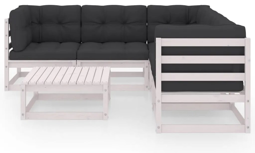 6 pcs conjunto lounge de jardim com almofadões pinho maciço
