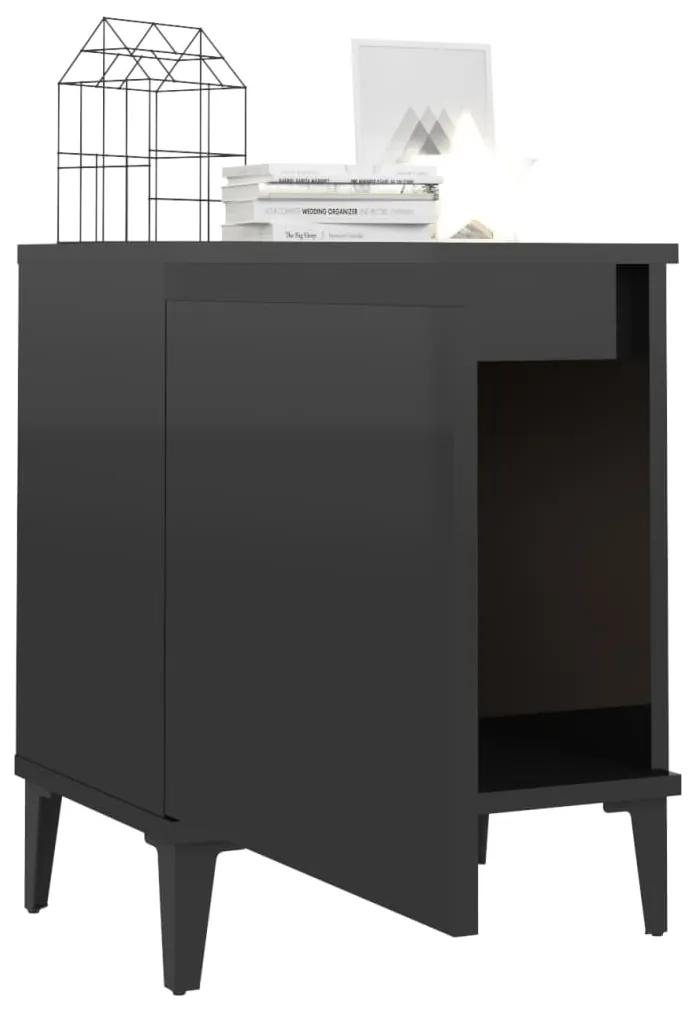 Mesa de cabeceira pernas em metal 40x30x50 cm preto brilhante
