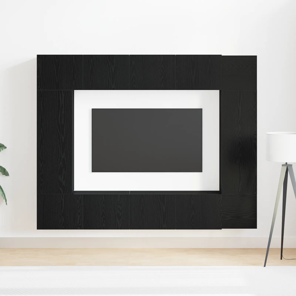 Conjunto de 8 Peças de Estante para TV , Montável na Parede, Carvalho