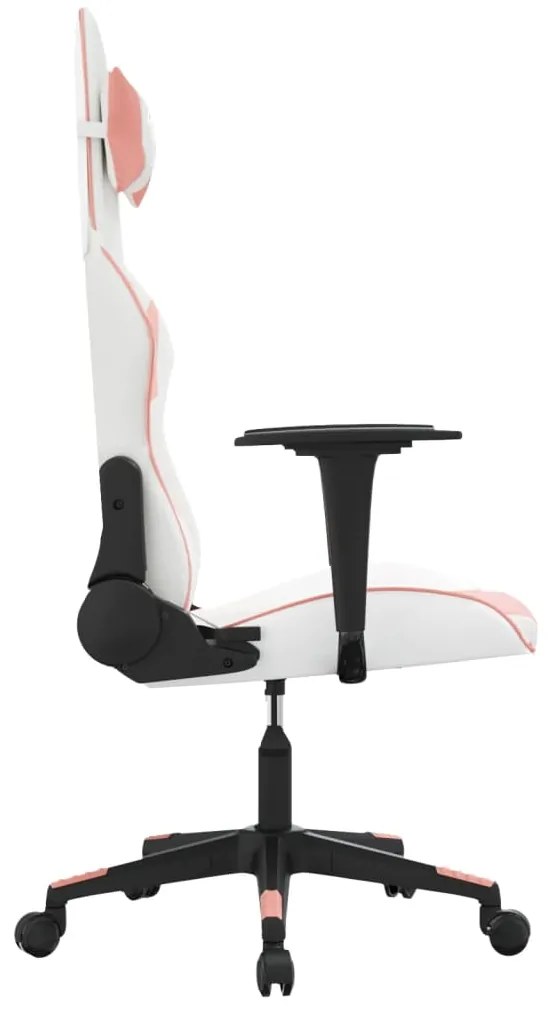 Cadeira gaming massagens couro artificial branco e rosa