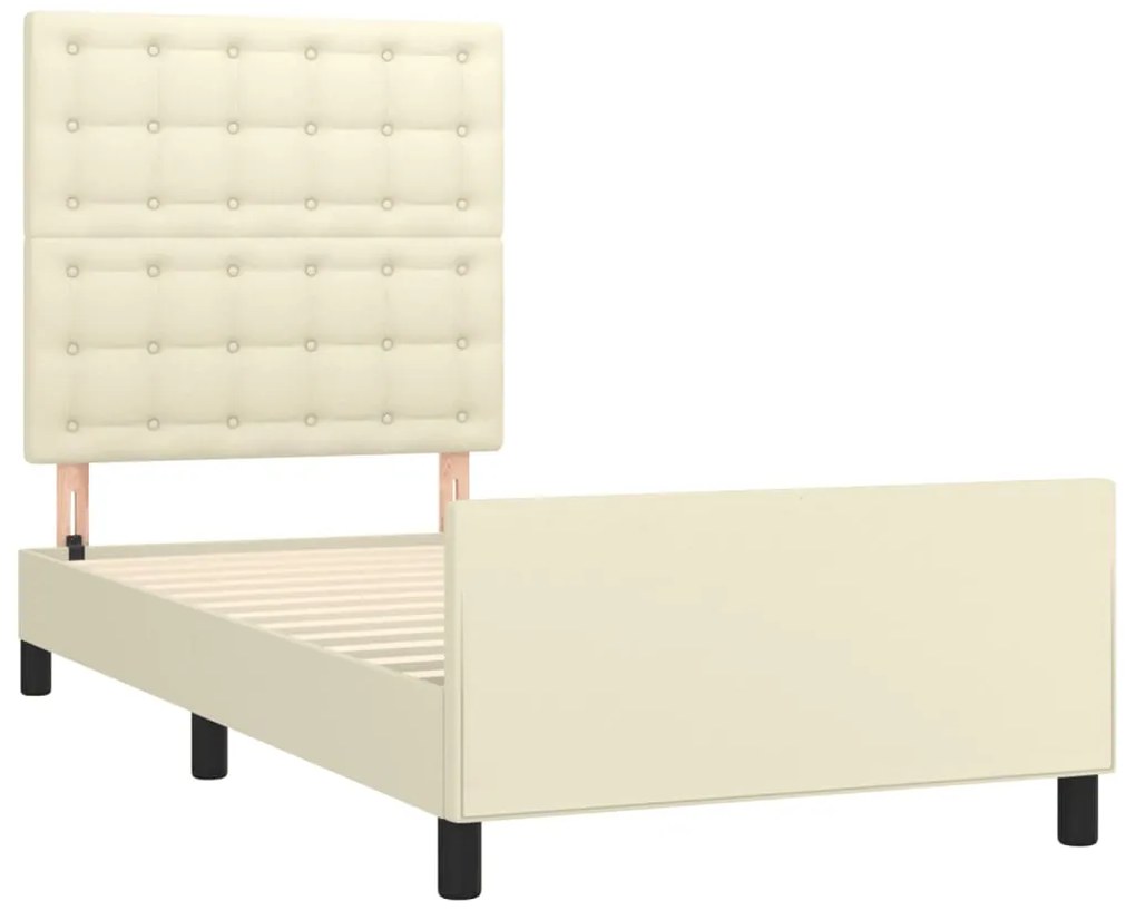 Estrutura de cama c/ cabeceira couro artificial 80x200 cm creme