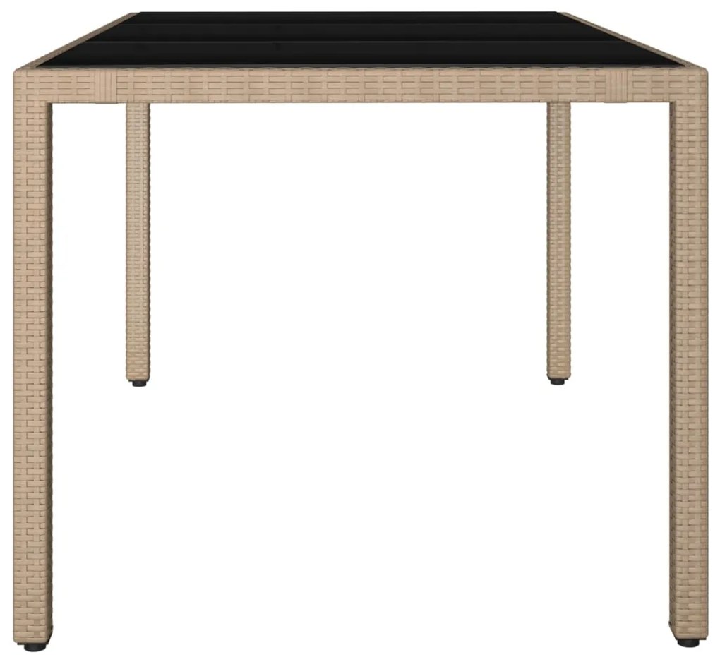 Mesa de jardim c/ tampo de vidro vime PE/vidro temperado bege