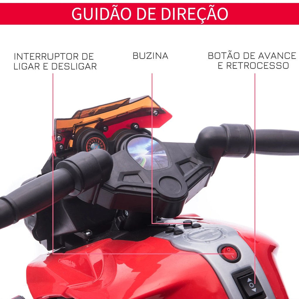 Moto Elétrica para Crianças a partir de 18 Meses 6V com Faróis Buzina