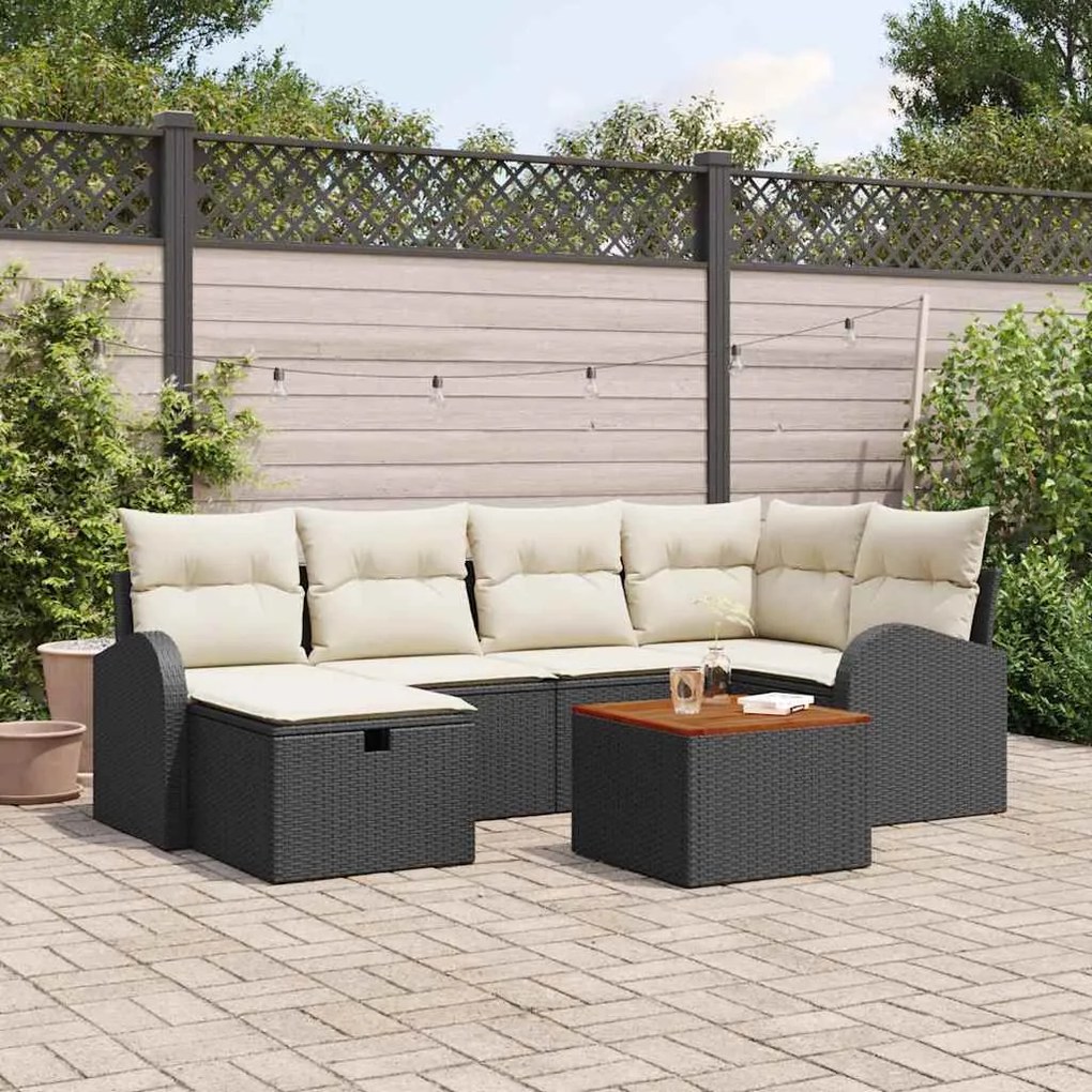vidaXL Conjunto de Sofá de Jardim 7 pcs Preto Rattan Sintético