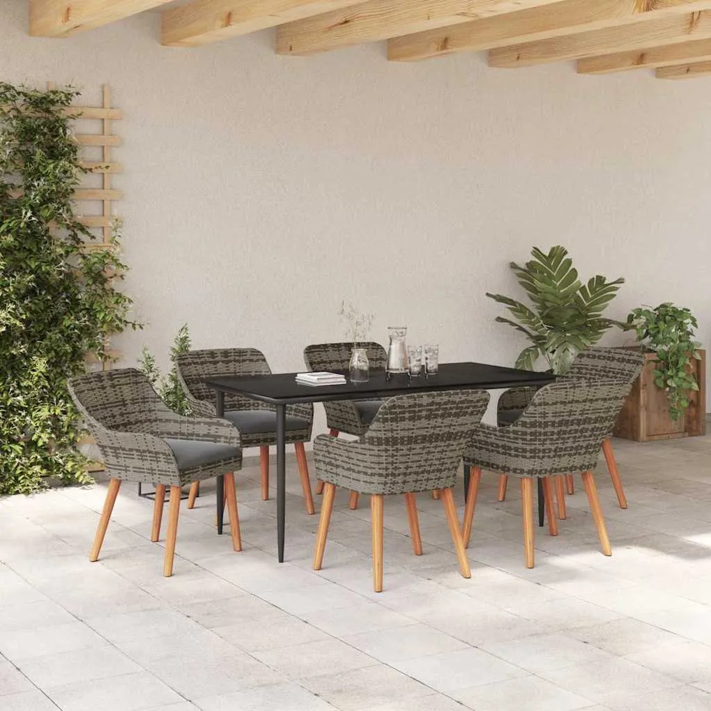 Conjunto de Jantar de Jardim 7 Peças Cinza em Rattan Sintético