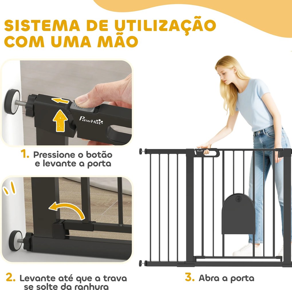 Barreira de Segurança de Animais de Estimação para Escadas e Portas com Aberturas de 75-131 cm com 3 Extensões Preto