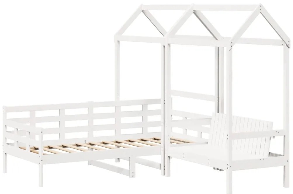 Conj. sofá-cama e banco c/ telhado 90x200cm pinho maciço branco