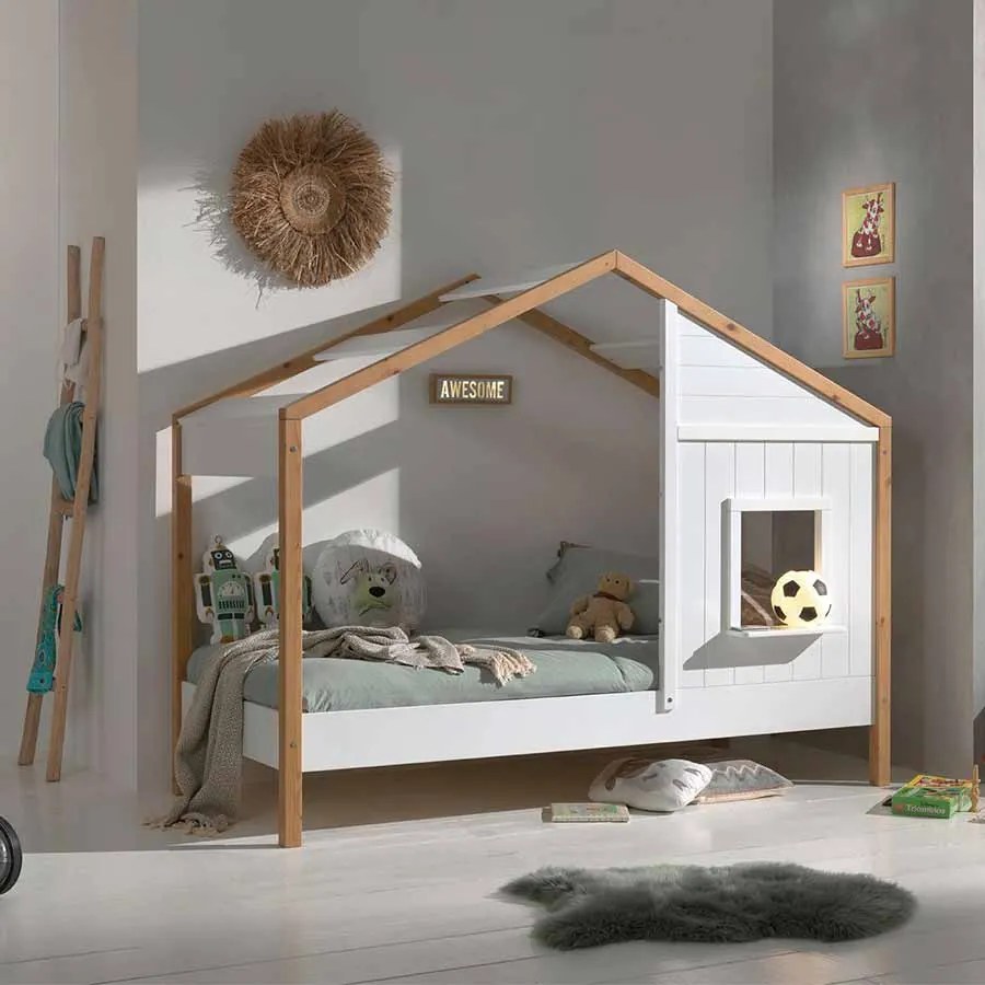 Cama Infantil BABS 91 Desenho Casa Branco/Natural