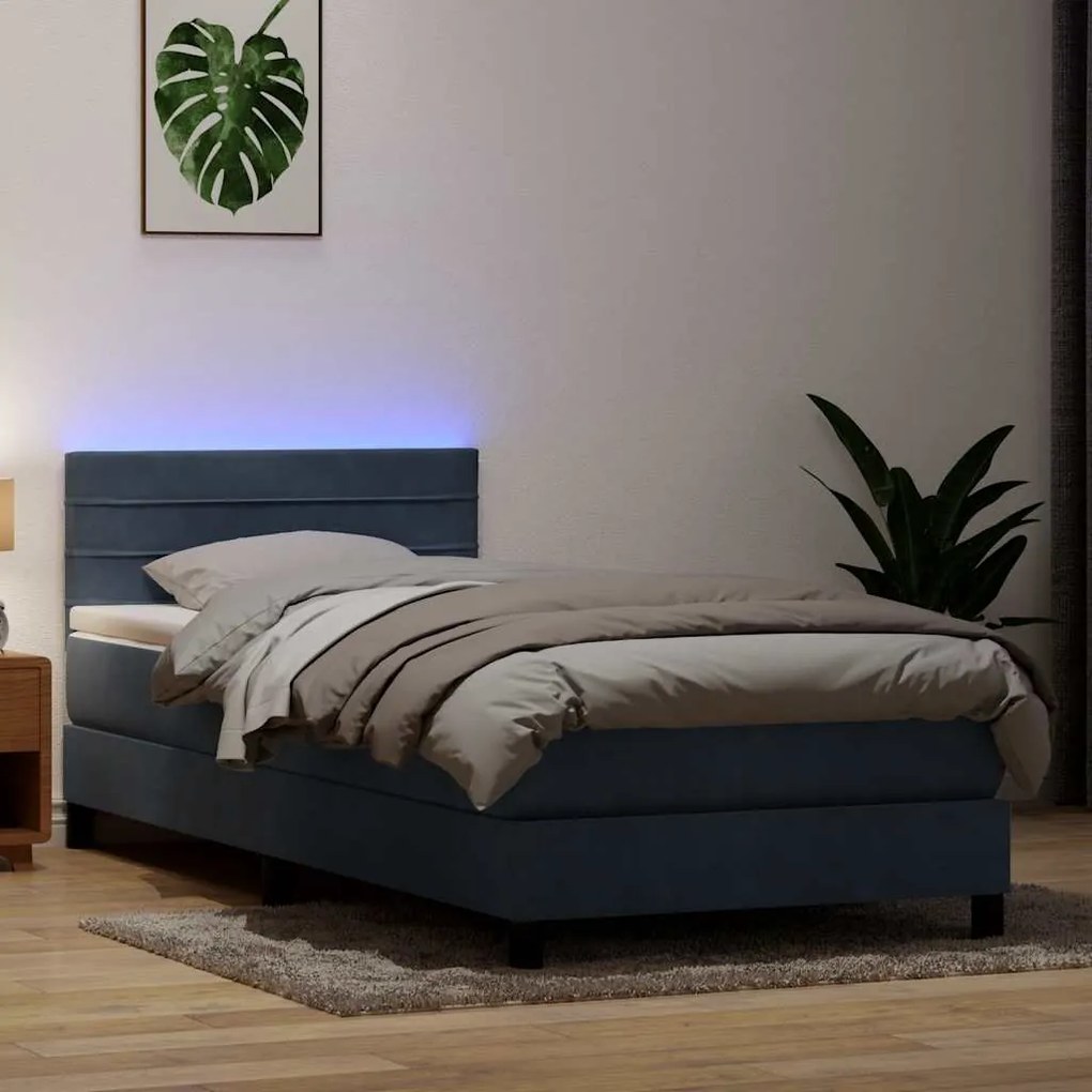 vidaXL Cama box spring c/ colchão e LED 100x210 cm veludo cinzento-escuro