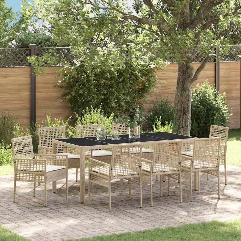 vidaXL Conjunto de Jantar para Jardim 9 pcs Bege Grande Rattan PE