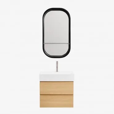 Conjunto De Móvel De Casa De Banho Em Madeira E Chapa De Freixo Com Lavatório Integrado Ona Madeira Natural & Oval Com Prateleira Preto - Sklum