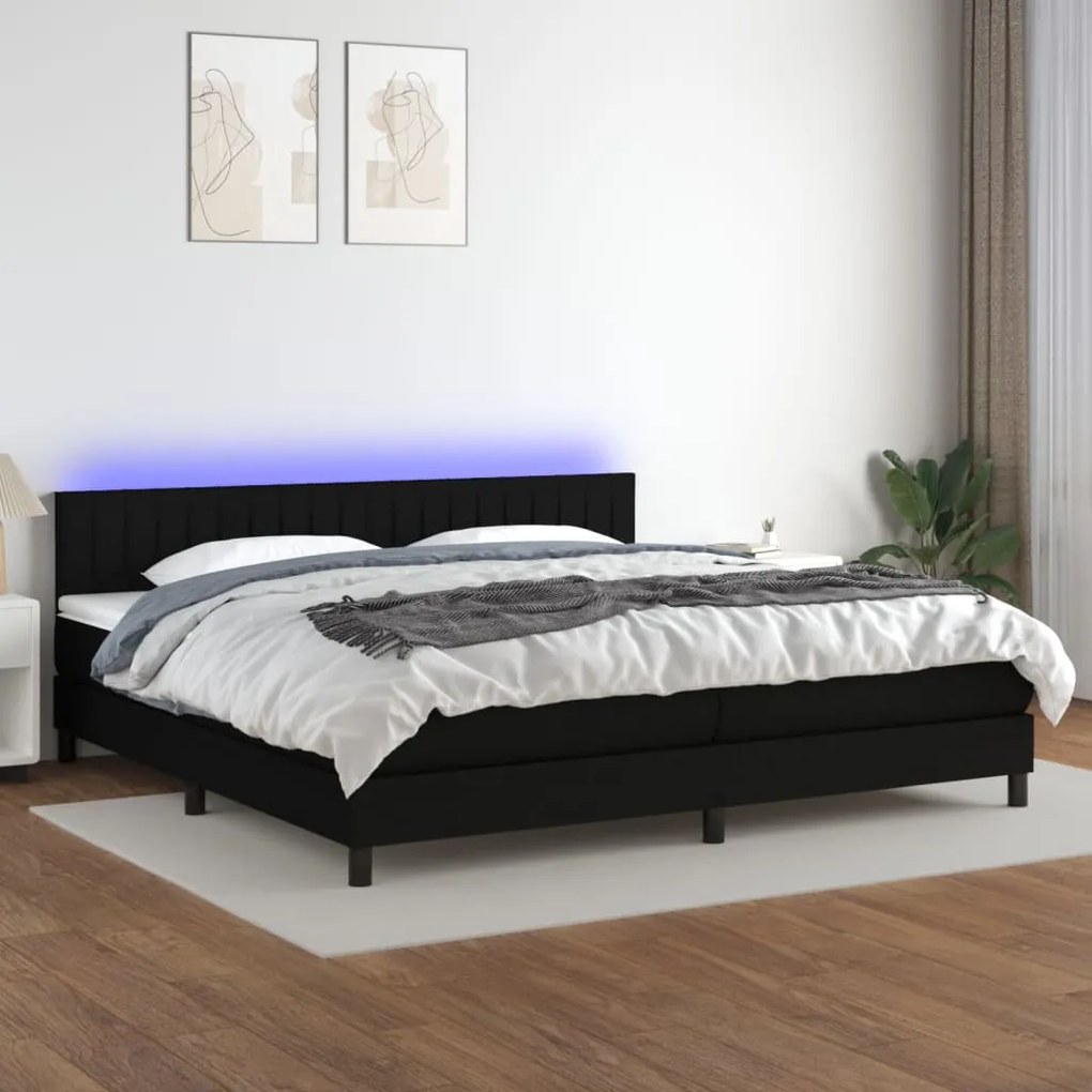vidaXL Cama box spring c/ colchão e LED 200x200 cm tecido preto