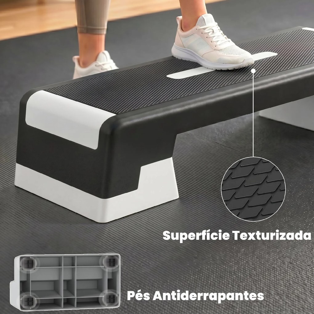 Step de Aeróbica para Fitness com Altura Ajustável de 15/20/25 cm Carga 250 kg para Casa e Ginásio Preto