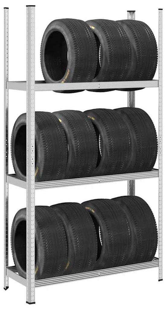 Prateleira para pneus de 3 camadas prateado 110x40x200 cm aço