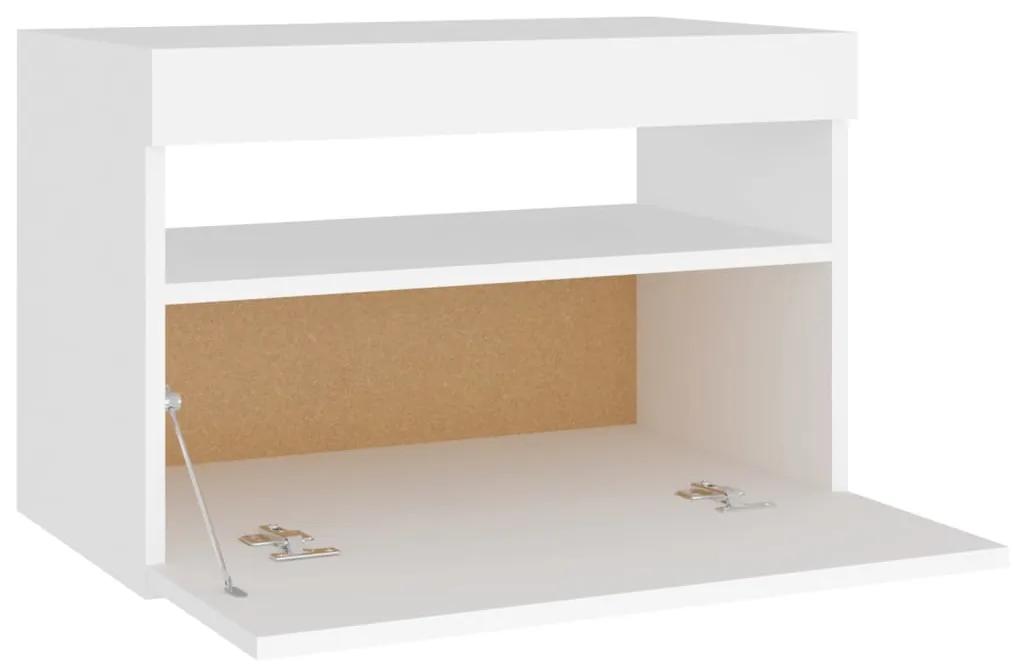 Mesa de cabeceira &amp; LED 2 pcs 60x35x40 cm deriv. madeira branco
