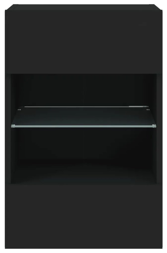 Móveis de parede p/ TV com luzes LED 2 pcs 40x30x60,5 cm preto