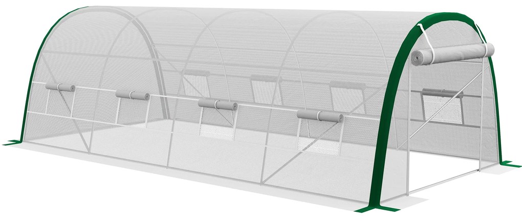 Outsunny Estufa de Jardim Tunnel 18 ㎡ 6x3x2 m 8 Janelas Porta com Zíper Enrollable Aço Galvanizado Lona PP Branco | Aosom Portugal