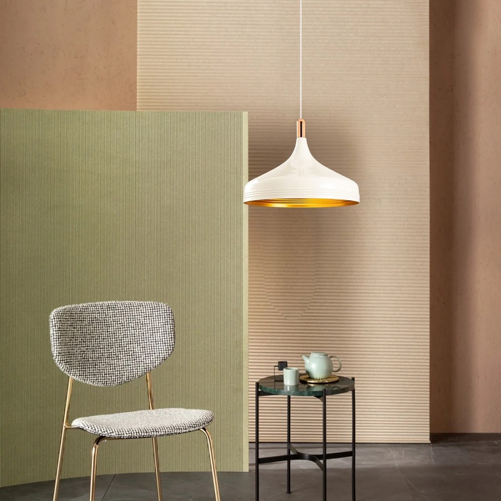 Candeeiro de Teto Saglam – Branco, Dourado e Cobre – 36 cm
