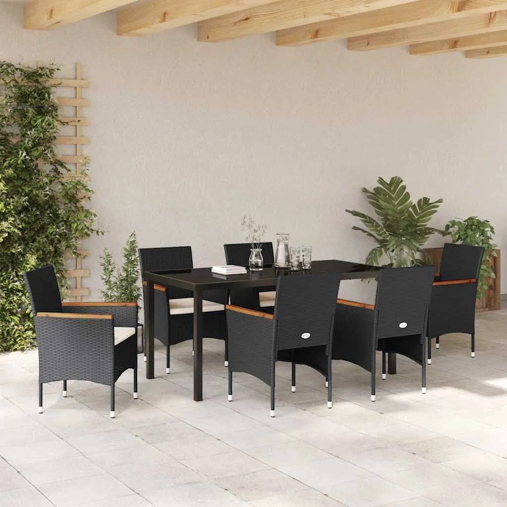 Conjunto de Jantar para Jardim de 7 Peças, Polirattan Preto