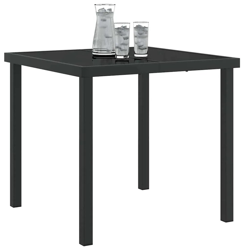 Mesa de Jardim vidaXL Preta 80x80x73 cm com Vidro Temperado