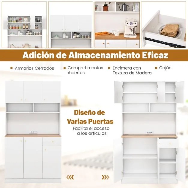 Armário de Cozinha / despensa 100 x 40 x 181 cm com tomadas elétricas, portas USB Branco