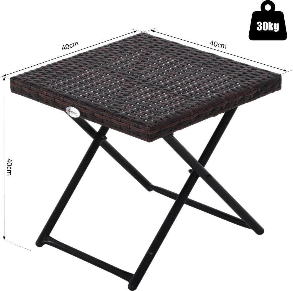 Mesa de Jardim em Vime Sintético Mesa Dobrável com Pés Cruzados e Estrutura de Aço para Pátio Varanda 40x40x40 cm Castanho