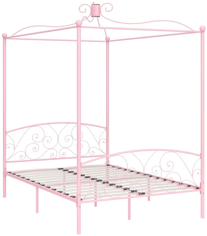 Estrutura de cama com dossel 120x200 cm metal cor-de-rosa