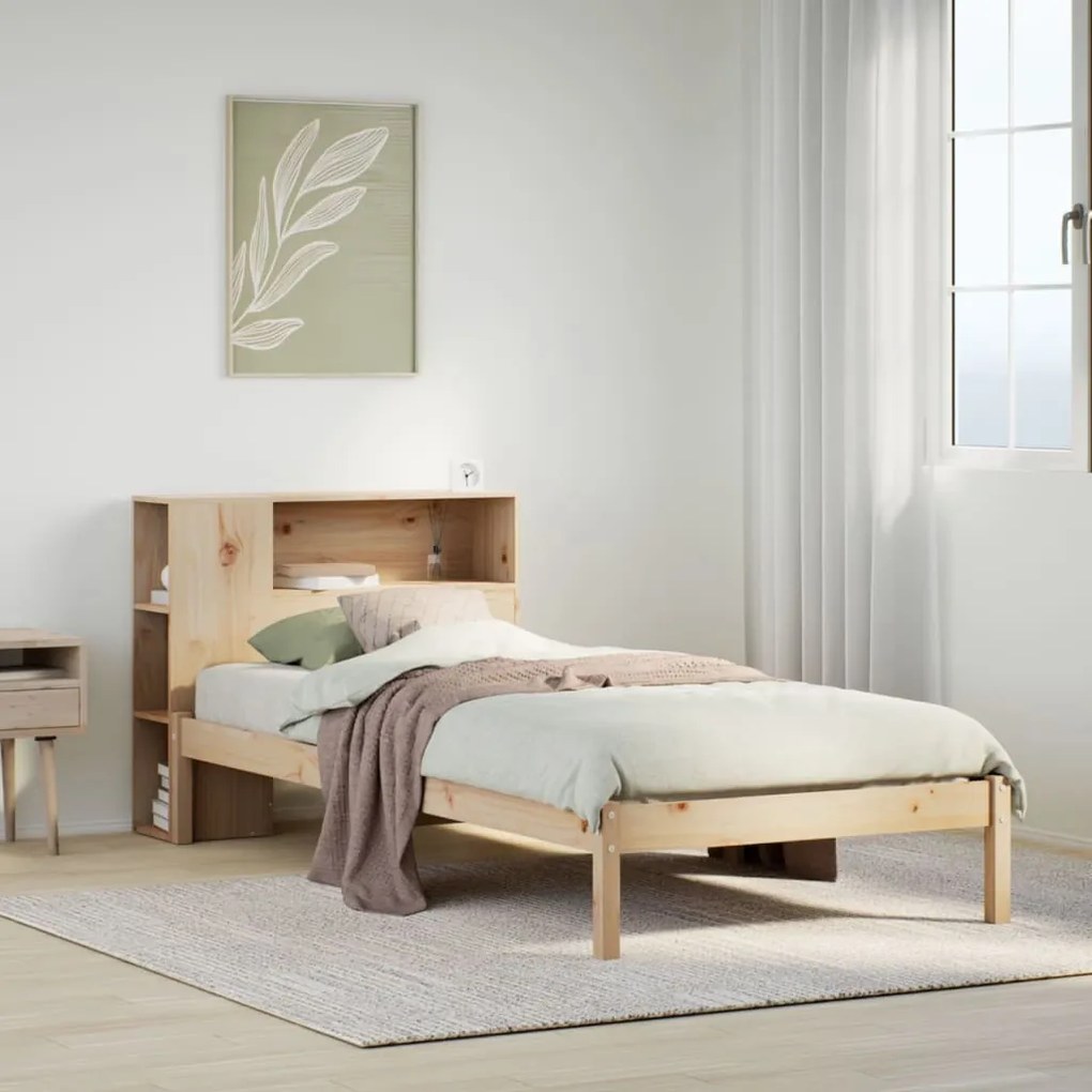 Cama com estante sem colchão 100x200 cm pinho maciço