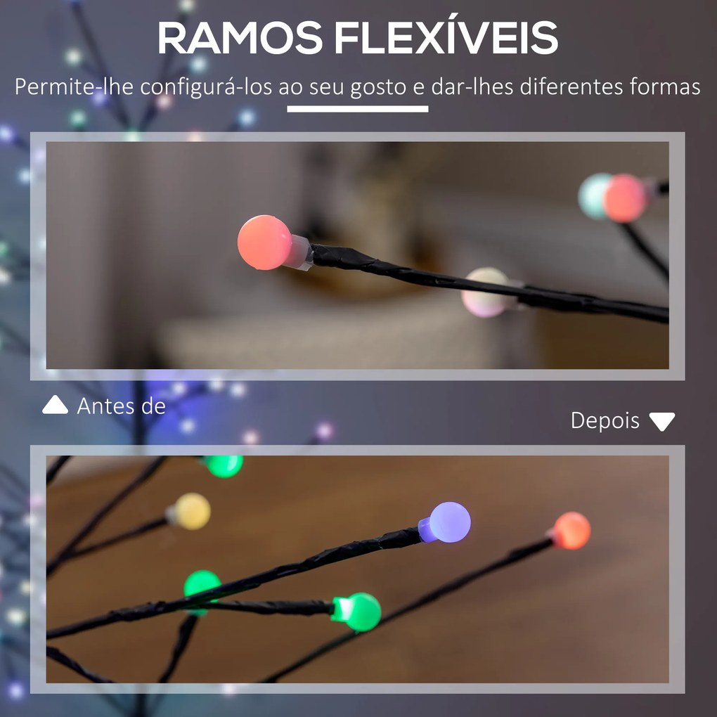 HOMCOM Árvore Sintética Altura 150cm com 120 Luzes LED IP44 Ajustável em 7 Modos Ramos Flexíveis e Base de Candeeiro Árvore Iluminada Decoração de Natal para Interiores 55x55x150cm Preto