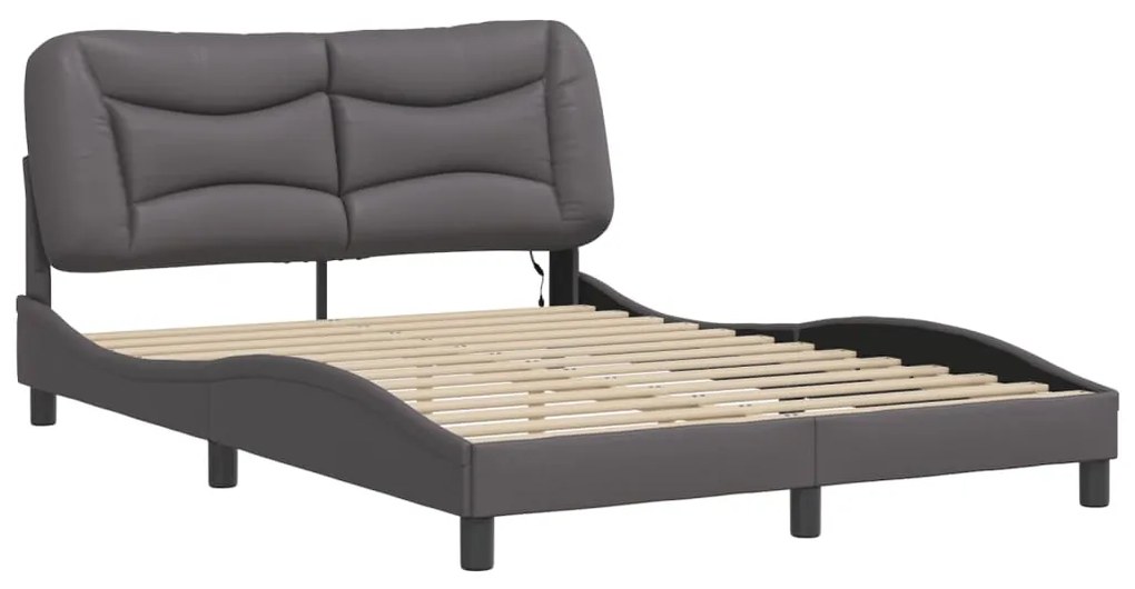 Estrutura de cama c/ luzes LED 120x200cm couro artificial cinza