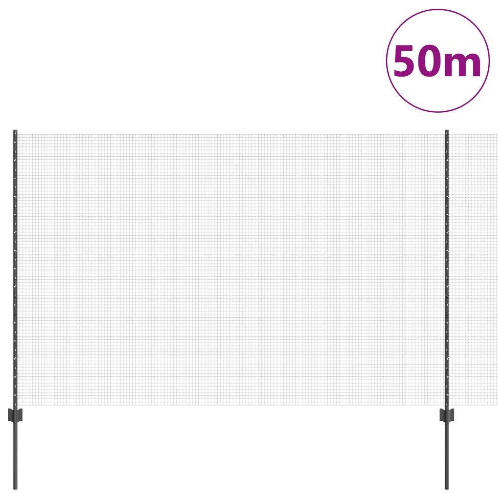 Cerca de Fio Soldado com 44 Postes U Cinza 1.5x50 m Aço