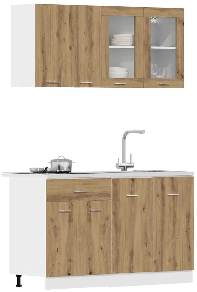 4pcs armário de cozinha conj. deriv. madeira carvalho artisiano