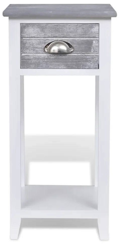 Mesa de cabeceira com 1 gaveta, cinzento e branco