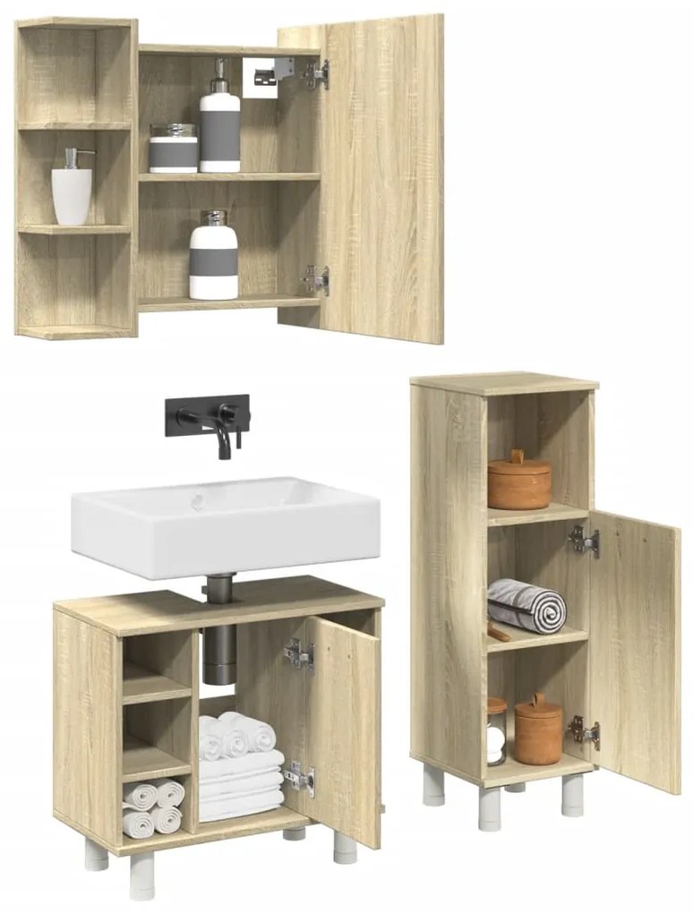 vidaXL 3 pcs conj. móveis casa banho derivados madeira carvalho sonoma