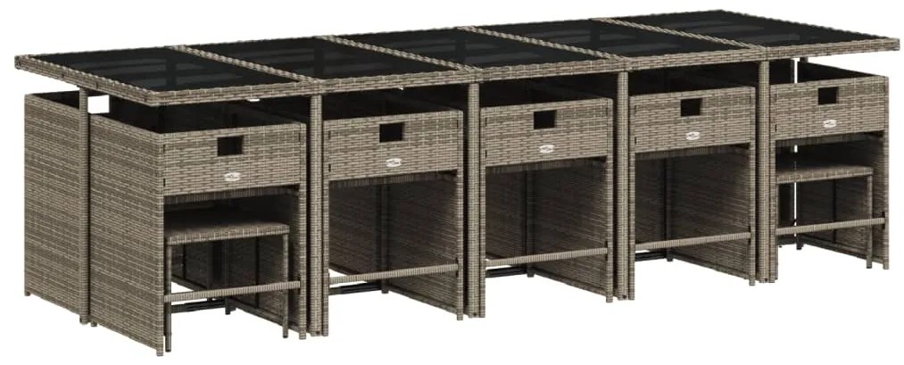 15 pcs conjunto jantar p/ jardim c/ almofadões vime PE cinzento