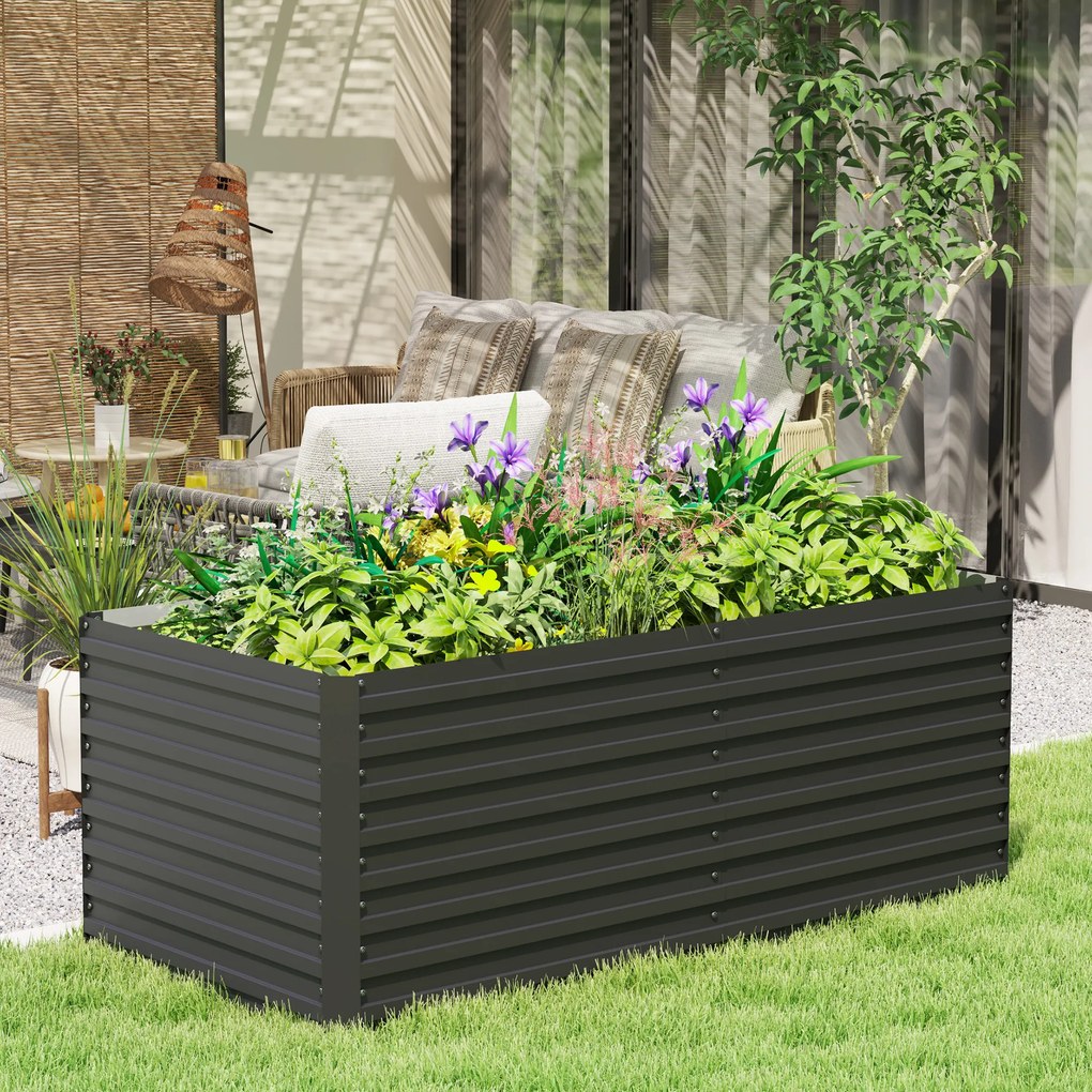 Floreira jardim 160 x 80 x 60 cm elevada galvanizada retangular para exterior - fundo aberto cinzenta