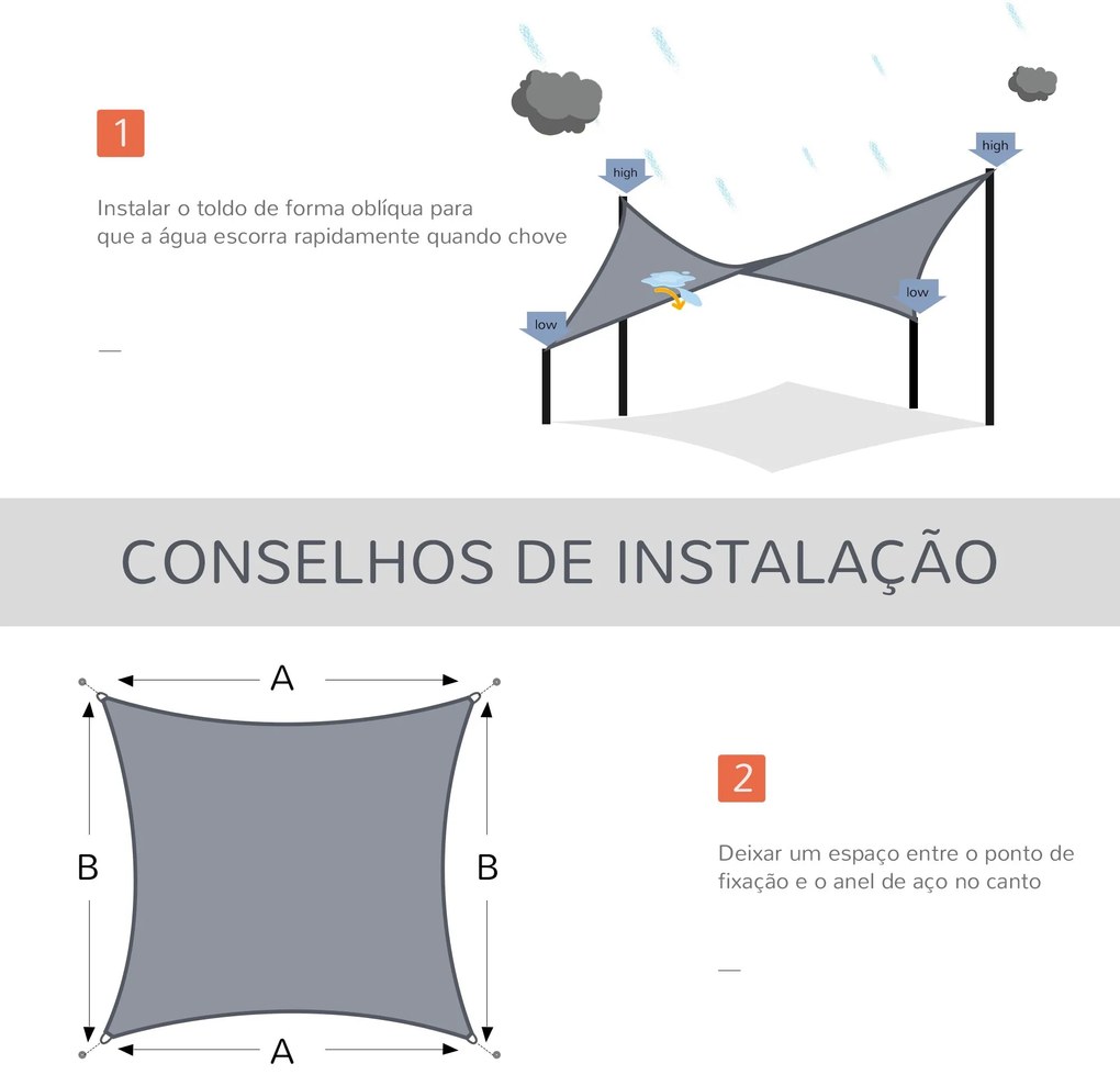 Outsunny Vela de Sombra Retangular 4x6 m Toldo Vela de HDPE com Anéis