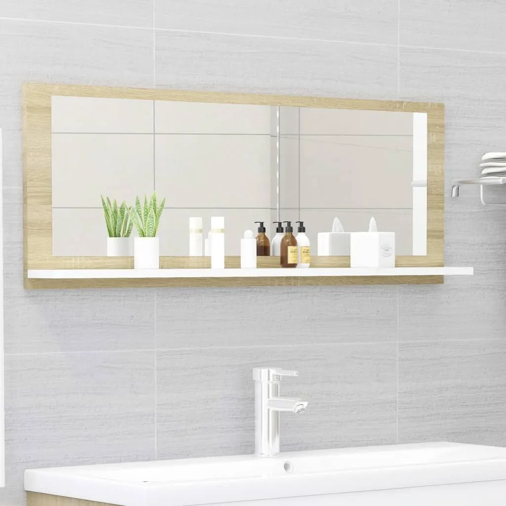 vidaXL Espelho casa de banho 100x10,5x37 cm contrap. branco e carvalho