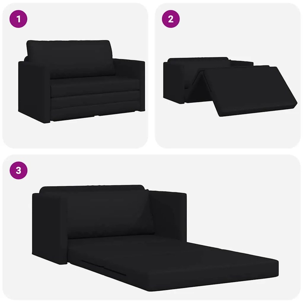 Sofá de Chão Cama 2 em 1 Preto 124x71x78 cm Couro Sintético