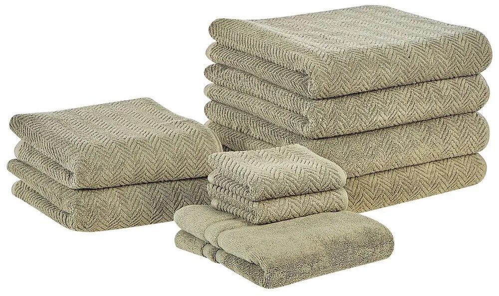 Conjunto de 9 toalhas em algodão verde azeitona MITIARO Beliani