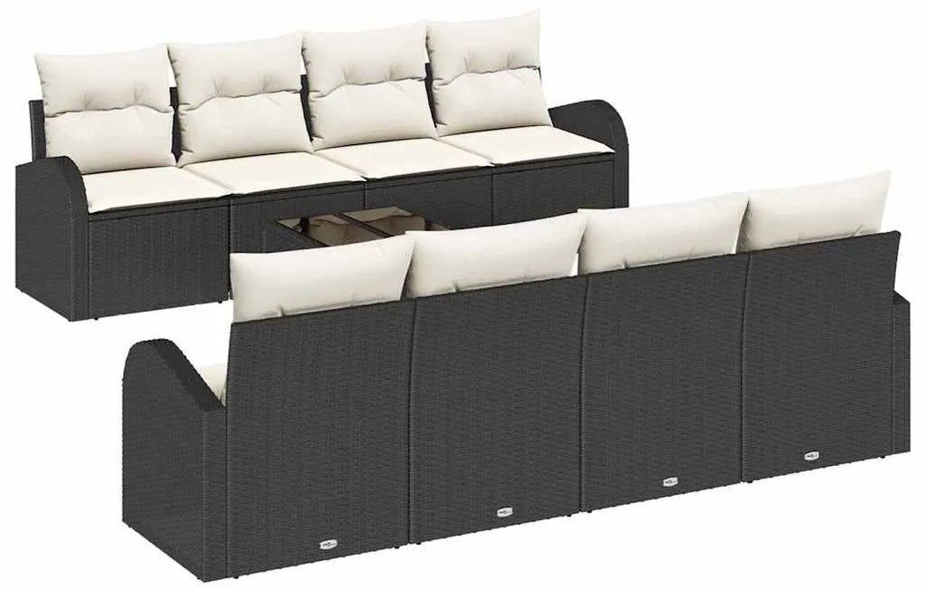 Conjunto de Sofá de Jardim de 9 Peças com Almofadas Pretas