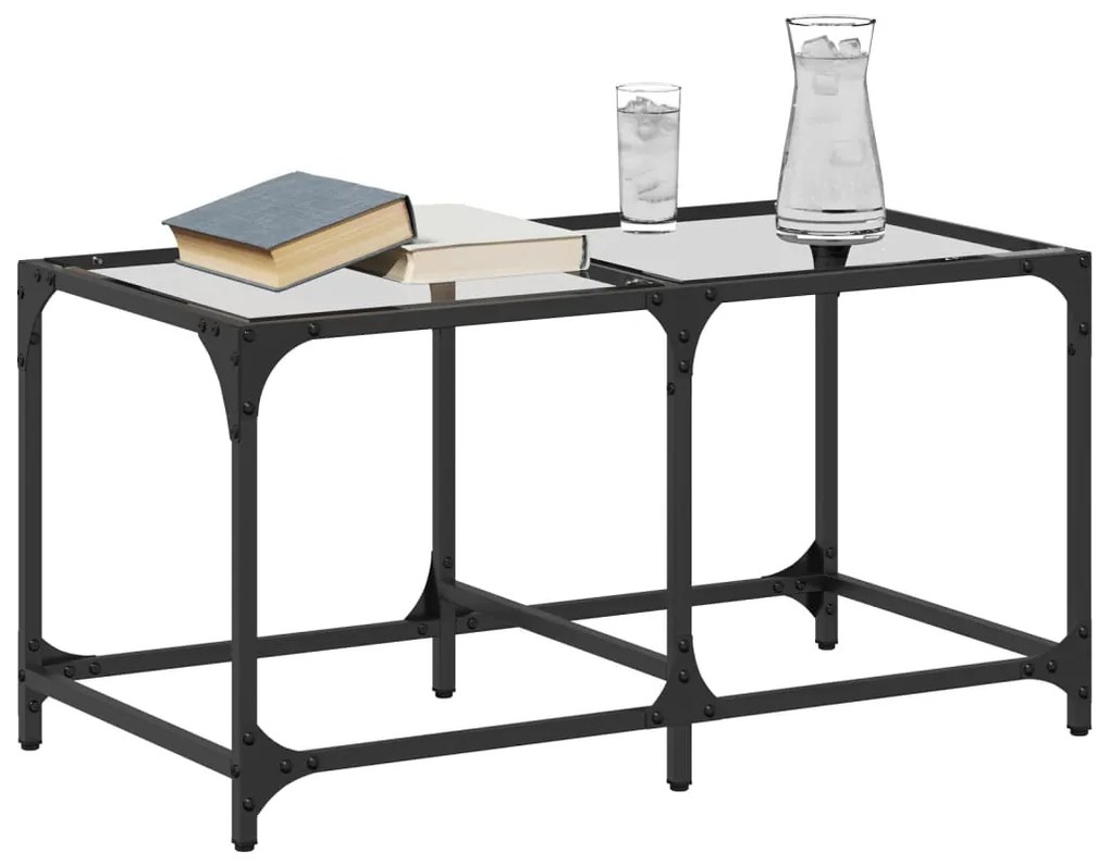 Mesa de centro c/ topo em vidro transparente 78,5x40x40 cm aço