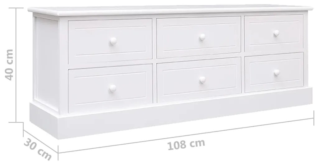 Móvel de TV 108x30x40 cm madeira de paulownia maciça branco