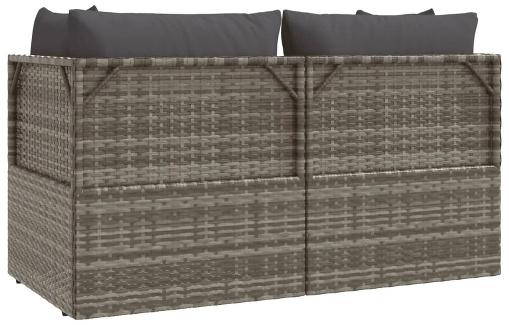 3 pcs conjunto lounge de jardim c/ almofadões vime PE cinzento