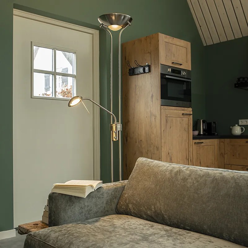 Candeeiro de pé em aço com candeeiro de leitura incluindo LED e dimmer - Diva 2