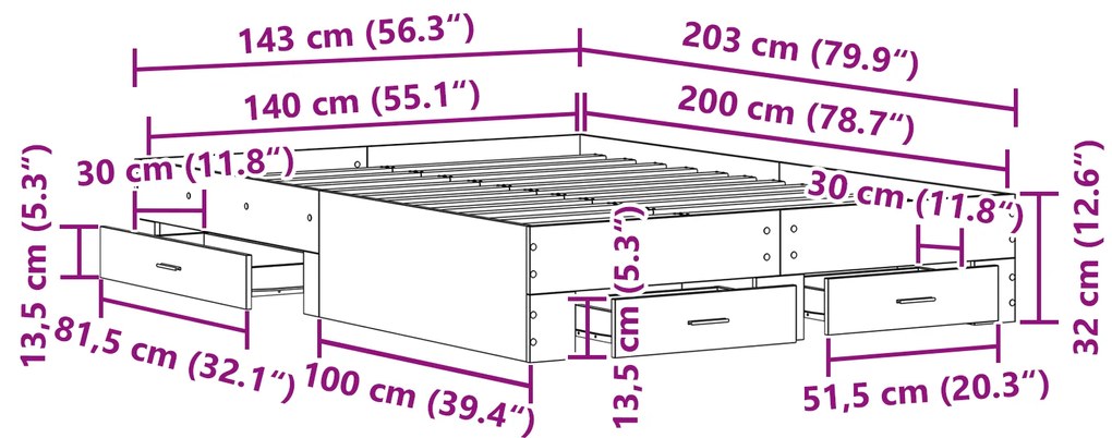 Estrutura de Cama com Gavetas Madeira Envelhecida