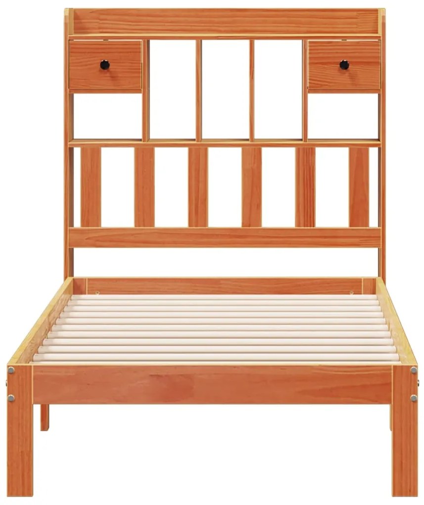 Cama c/ estante sem colchão 100x200cm pinho maciço castanho-mel